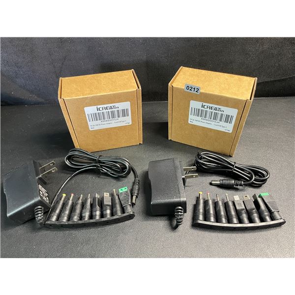 Lot of 2 Universal Plug-In Power Supply Adapters with 8 Assorted DC Plugs/Tips/Connectors - New