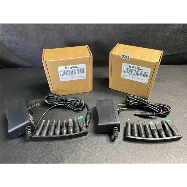 Lot of 2 Universal Plug-In Power Supply Adapters with 8 Assorted DC Plugs/Tips/Connectors - New