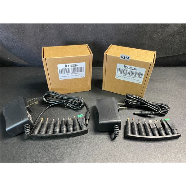 Lot of 2 Universal Plug-In Power Supply Adapters with 8 Assorted DC Plugs/Tips/Connectors - New
