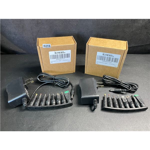 Lot of 2 Universal Plug-In Power Supply Adapters with 8 Assorted DC Plugs/Tips/Connectors - New