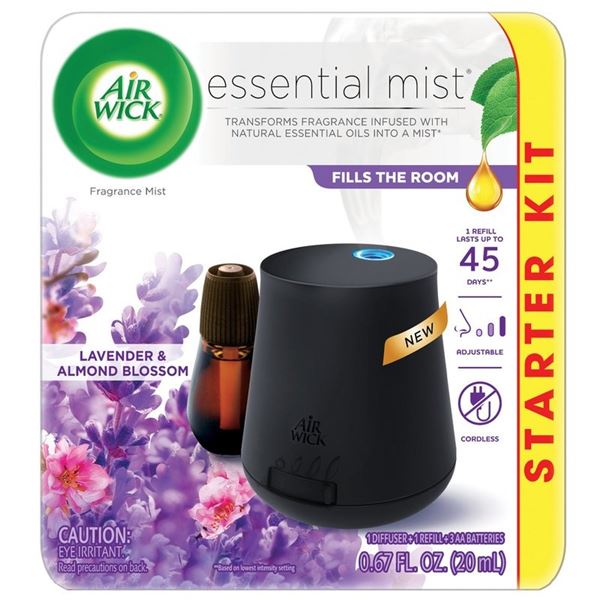 AirWick Essential Mist Kit - Includes Diffuser & 1 Refill (Lavender & Almond Blossom) - New Sealed!