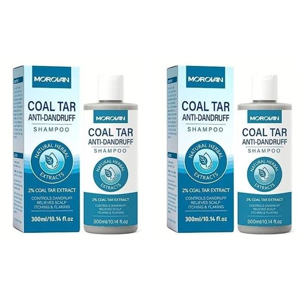 Lot of 2 Morovan Coal Tar Anti-Dandruff Shampoos (300ml) for Severe Dandruff, Psoriasis, Itchy Scalp