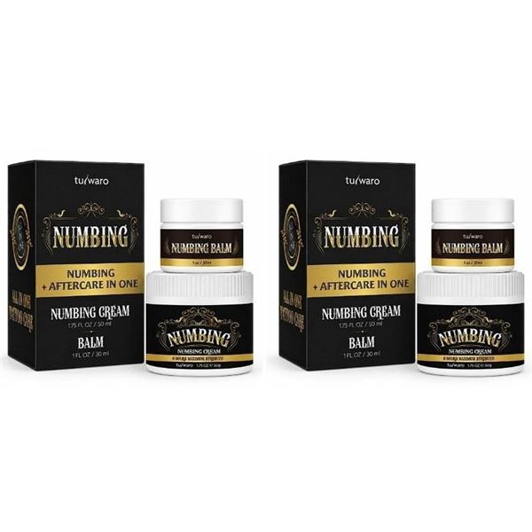 Lot of 2 Tattoo Numbing + Aftercare Kits; Contains Numbing Cream (50ml) & Balm (30ml) - New Sealed