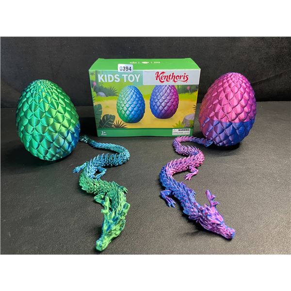 2-Pack of Large 3D-Printed Dragons with Dragon Eggs - Articulated Design - New