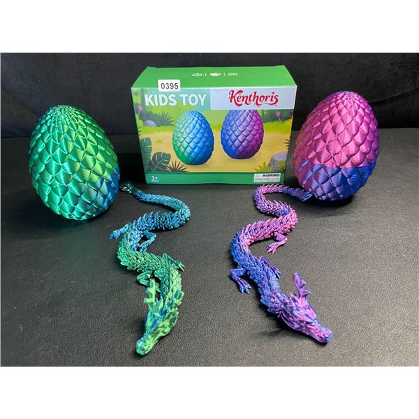 2-Pack of Large 3D-Printed Dragons with Dragon Eggs - Articulated Design - New