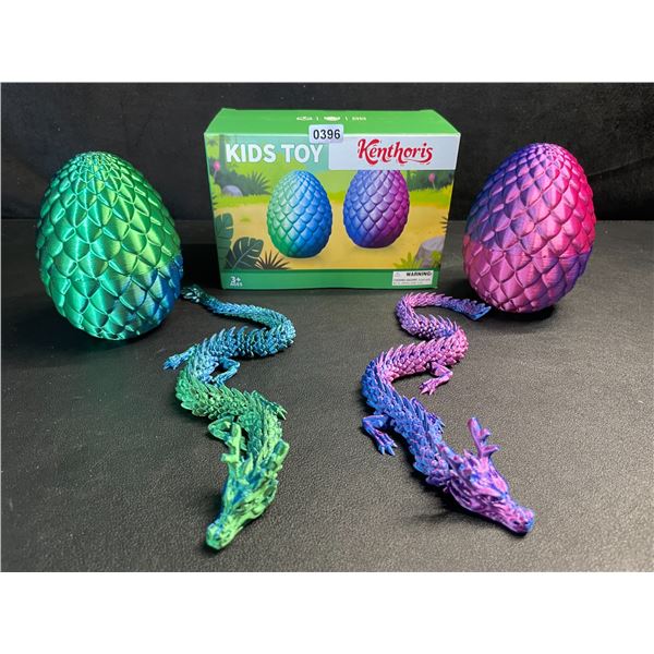 2-Pack of Large 3D-Printed Dragons with Dragon Eggs - Articulated Design - New