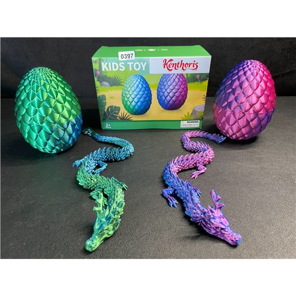 2-Pack of Large 3D-Printed Dragons with Dragon Eggs - Articulated Design - New