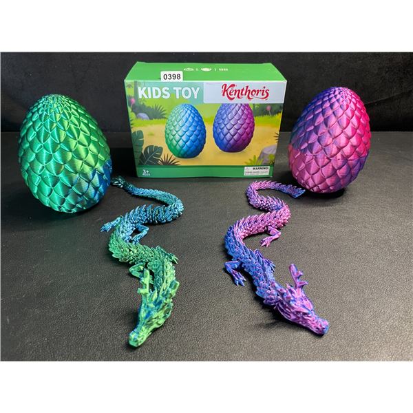 2-Pack of Large 3D-Printed Dragons with Dragon Eggs - Articulated Design - New