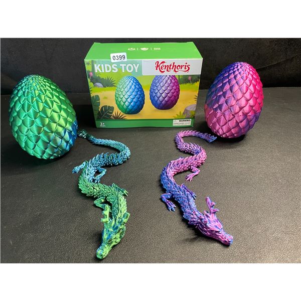 2-Pack of Large 3D-Printed Dragons with Dragon Eggs - Articulated Design - New