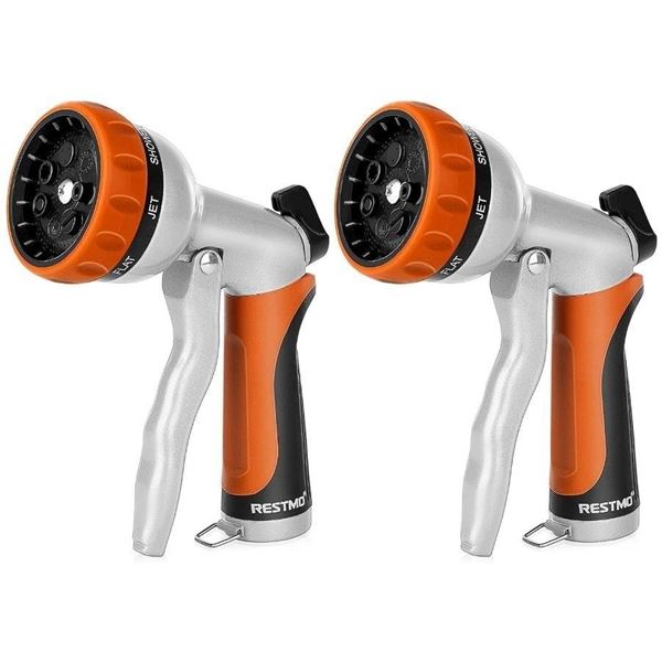 Lot of 2 Restmo Garden Hose Nozzles; Heavy-Duty with 7 Adjustable Spray Patterns/High-Pressure - New