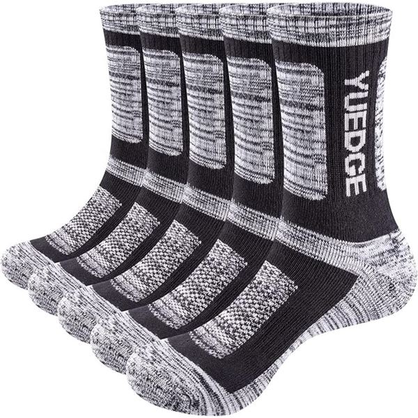 5-Pairs of Men's Athletic Socks - Moisture-Wicking/Cushioned Crew Socks; For Training/Hiking - New