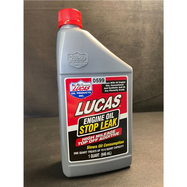 Lucas High-Mileage Engine Oil Stop Leak (946ml) Slows Oil Consumption - New