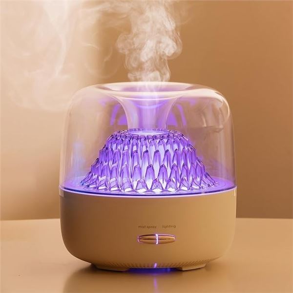 Ultrasonic Aromatherapy Diffuser for Home (200ml) w/ 7-Color Lights; Volcano Mountain Design - New