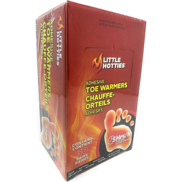 Box of 30-Pairs Little Hotties Adhesive Toe Warmers; 5hrs of Pure Heat! Great for Outdoors/Camping