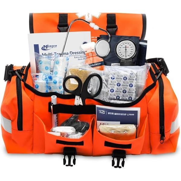 MFASCO 415pcs Complete Emergency Response First Aid Kit/Trauma Bag for Disaster Preparedness - New