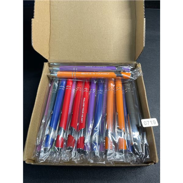 Box Full of Ballpoint Pens with Inspirational Quotes - Assorted Colours - New