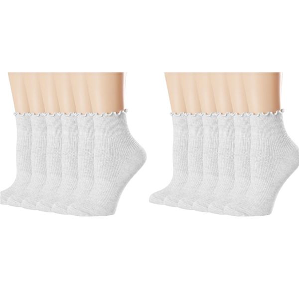 12-Pairs of Women's Ruffle Ankle Cotton Knit Frilly Socks (White) Fits Sizes 9-11 - Brand New!