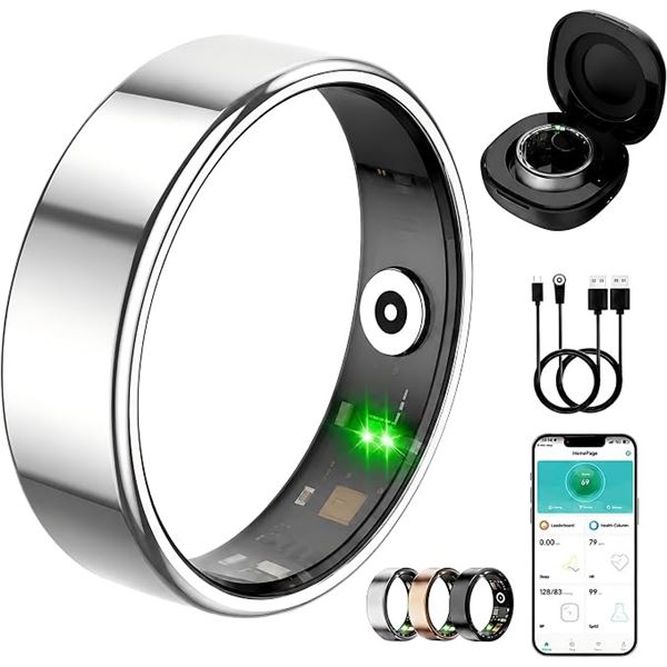 Smart Ring/Bluetooth Smart Health Tracker Ring w/ App - Health/Sleep Monitoring (Silver, Size 8) NEW