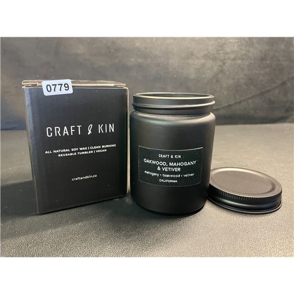 Craft & Kin Luxury Oakwood, Mahogany, & Vetiver Premium Scented Candle (7.5oz) 45hr Burn Time - New