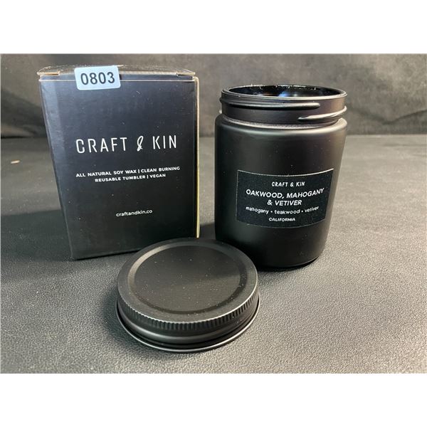 Craft & Kin Luxury Oakwood, Mahogany, & Vetiver Premium Scented Candle (7.5oz) 45hr Burn Time - New