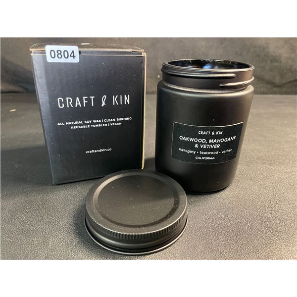 Craft & Kin Luxury Oakwood, Mahogany, & Vetiver Premium Scented Candle (7.5oz) 45hr Burn Time - New