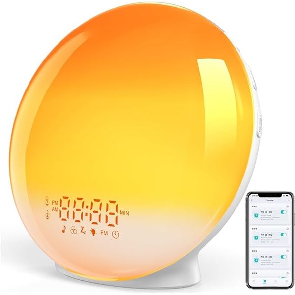 Sunrise Alarm Clock for Heavy Sleepers; Smart Wake-Up Light w/ Sunrise Simulation; App Control - NEW