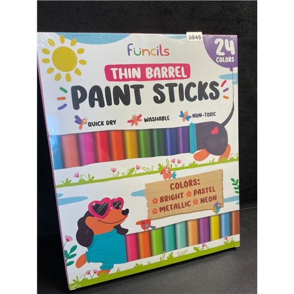 Funcils 24-Pack Paint Stick Set with Coloring Book - Thin Tempera Paint Sticks for Kids - New!