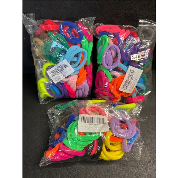 3 Packs of Thick Seamless Multi-Color Hair Ties for Thick Hair (100pcs Each) - New