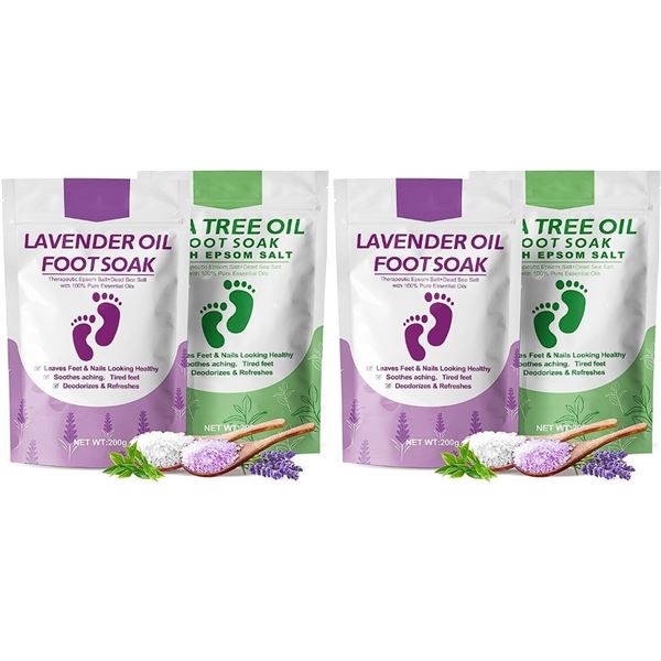 4 Packs of Foot Soaks with Epsom Salt - 2x Tea Tree Oil & 2x Lavender Oil - New Sealed