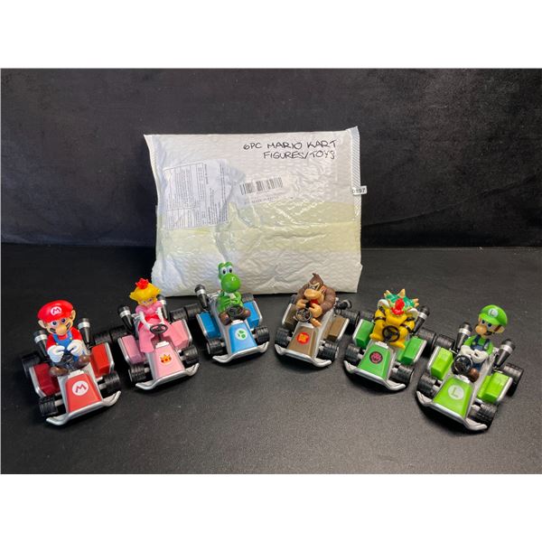 Set of 6 Mario Kart Pull-Back Car Toys/Figurines for Kids - Large 3" x 4" Size - New