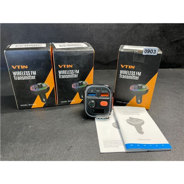 Lot of 3 VTIN Wireless FM Bluetooth Transmitters (Model: BH438A) Stream Audio/Charges Devices - New