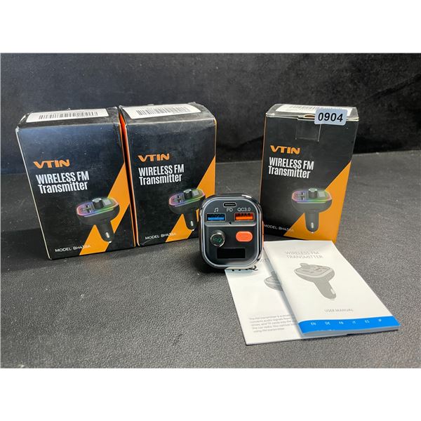 Lot of 3 VTIN Wireless FM Bluetooth Transmitters (Model: BH438A) Stream Audio/Charges Devices - New