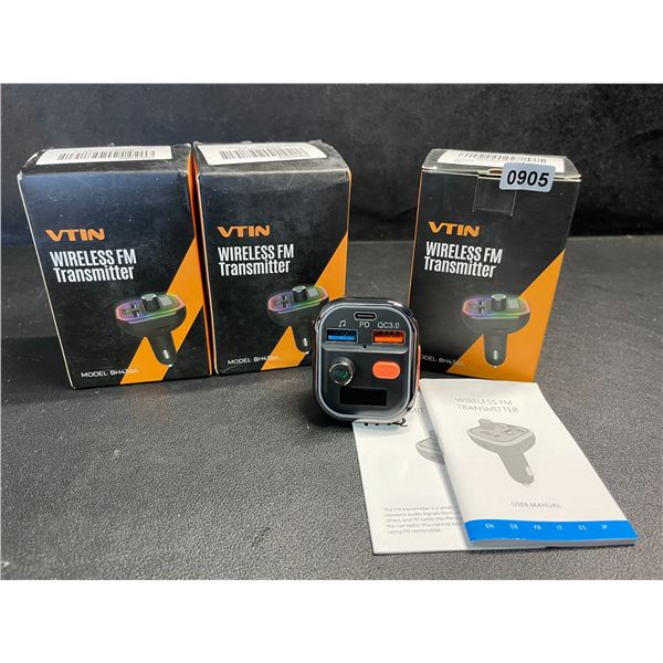 Lot of 3 VTIN Wireless FM Bluetooth Transmitters (Model: BH438A) Stream Audio/Charges Devices - New