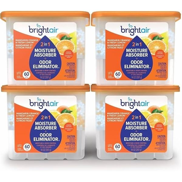 Case of 4 Bright Air Moisture Absorbers & Odor Eliminators; Mandarin Orange & Fresh Lemon - New