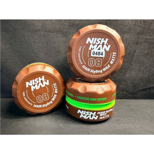 3 Containers of NISH MAN Matte Texture Hair Styling Wax with Firm Hold - New