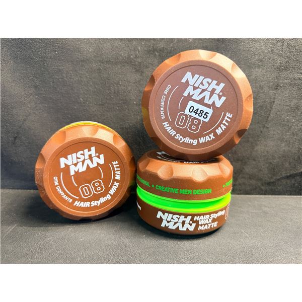 3 Containers of NISH MAN Matte Texture Hair Styling Wax with Firm Hold - New