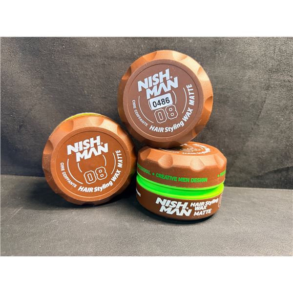 3 Containers of NISH MAN Matte Texture Hair Styling Wax with Firm Hold - New