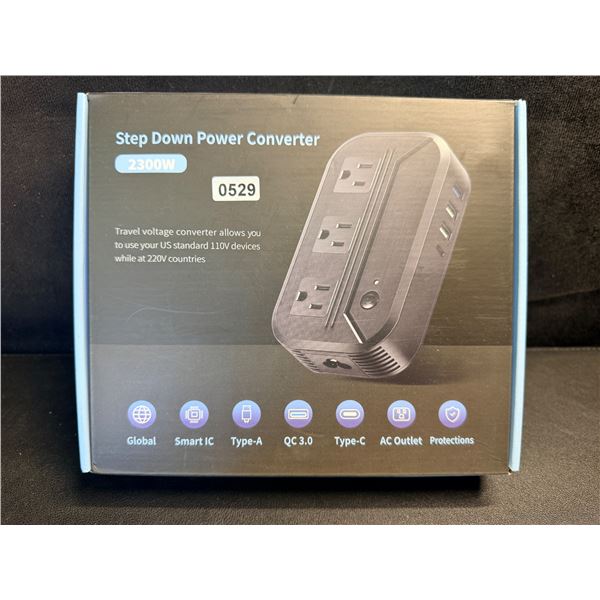 Premium Step Down Converter - x3 110 Outlets and x4 USBs with Adapters for 220V - New