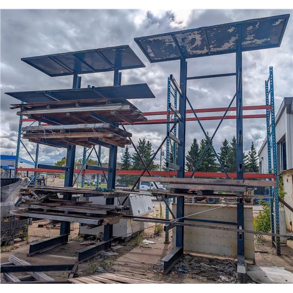 VERY LARGE STEEL RACK W/ CONTENTS INCLUDING: