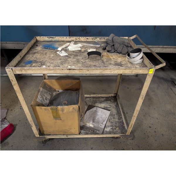 2 TIER INVENTORY CART W/ A BOX OF WEATHERSTRIPPING