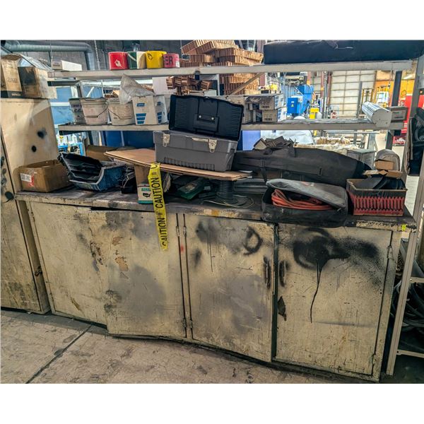 CUSTOM WORKBENCH  W/ CHEMICAL STORAGE W/ CONTENTS
