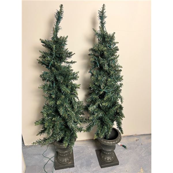 Set of 2 Pre-Lit Potted Porch Trees