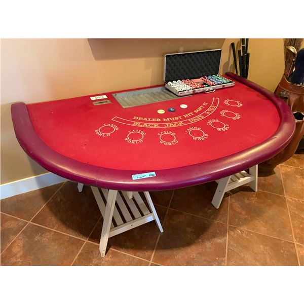 Casino-Style Blackjack Table w/Poker Set