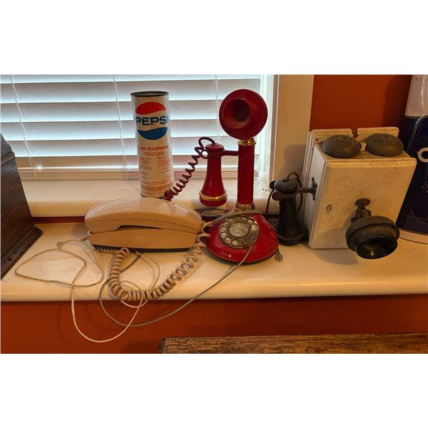 Group of Vintage Phones - Pepsi, Wall Crank, Candlestick, Etc.