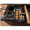 Image 1 : Group of VIntage Woodworking Tool Lot - Wooden Hand Planes, Brace Drills, Clamp, Etc.