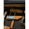 Image 3 : Group of VIntage Woodworking Tool Lot - Wooden Hand Planes, Brace Drills, Clamp, Etc.