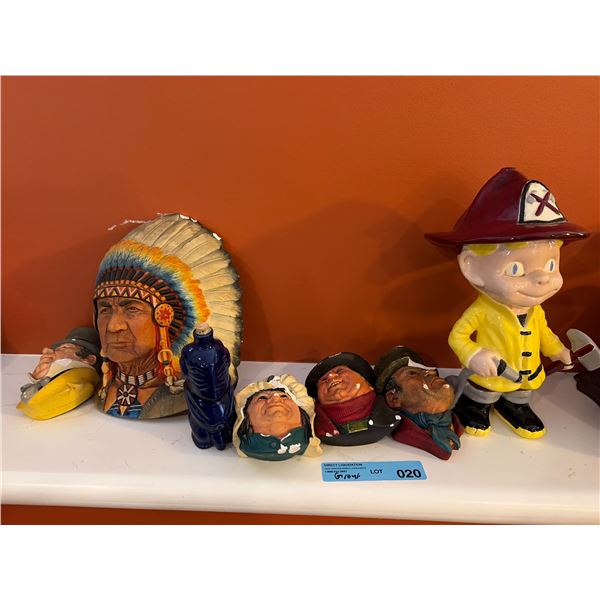 Character Lot - Bossons Chalkware Heads, Fireman, Tiki Decanter, Etc.