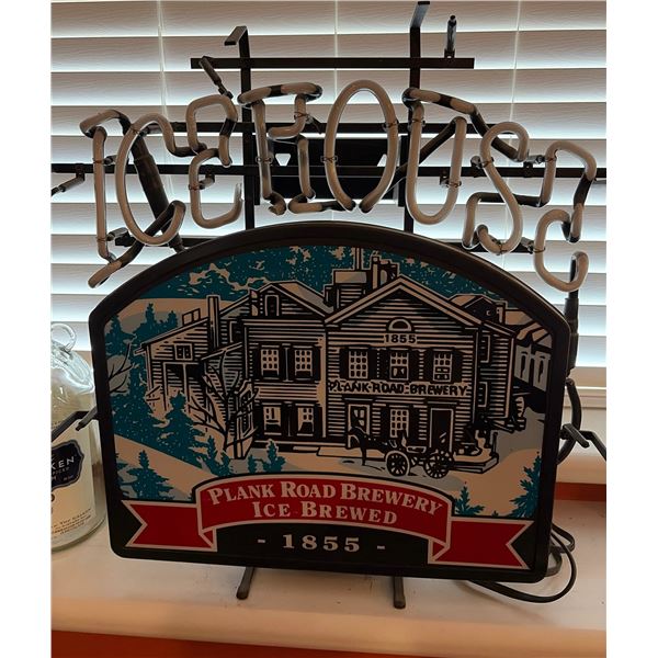 Vintage Icehouse Plank Road Brewery Neon Beer Sign