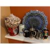 Image 1 : Group of Barware - Beer Steins, Wine Corks, Aztec Wall Plaque, Etc.