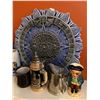 Image 2 : Group of Barware - Beer Steins, Wine Corks, Aztec Wall Plaque, Etc.